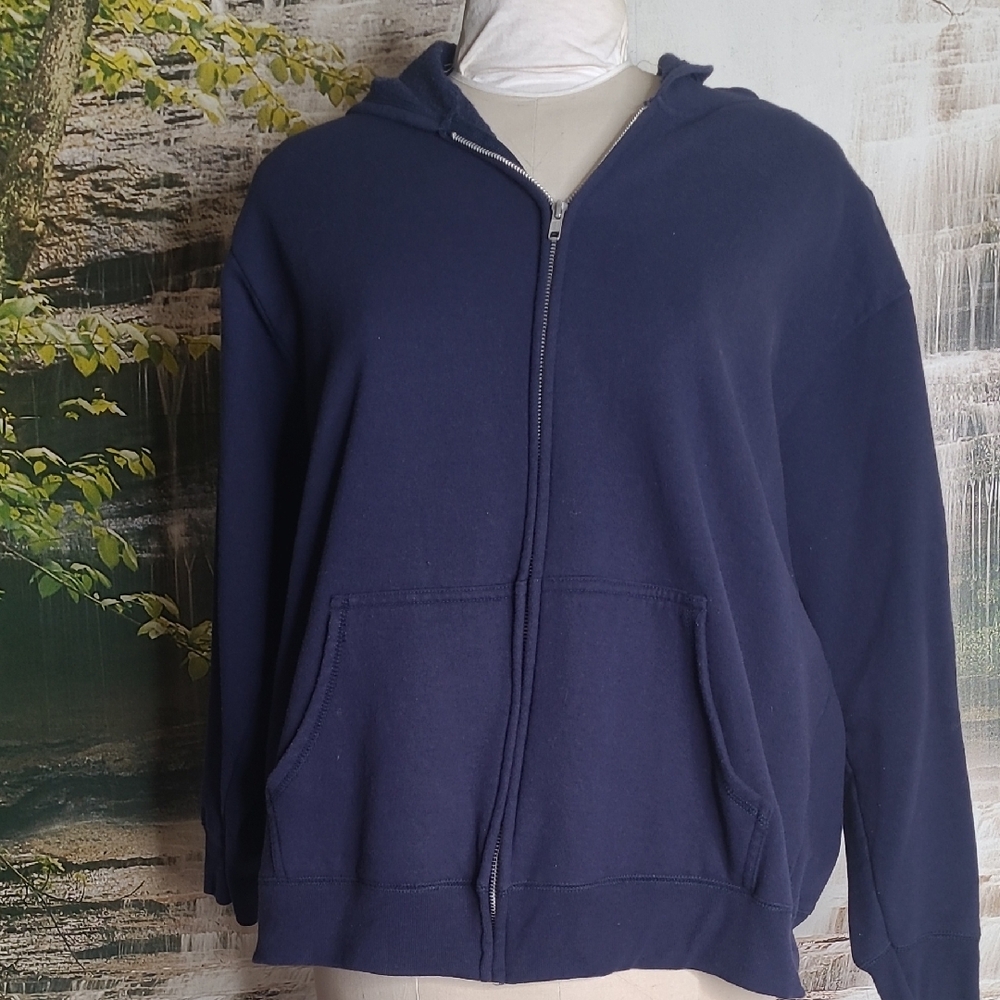 Just My Size Womens 2X Navy Blue Zip Up Long Sleeve Hoodie Sweatshirt